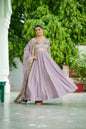 Lorenvalley Fashion Onionpink Vichitra Silk with Rich Sequins Multi Thread & Zari Embroidered work Anarkali Gown with Dupatta