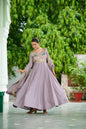 Lorenvalley Fashion Onionpink Vichitra Silk with Rich Sequins Multi Thread & Zari Embroidered work Anarkali Gown with Dupatta