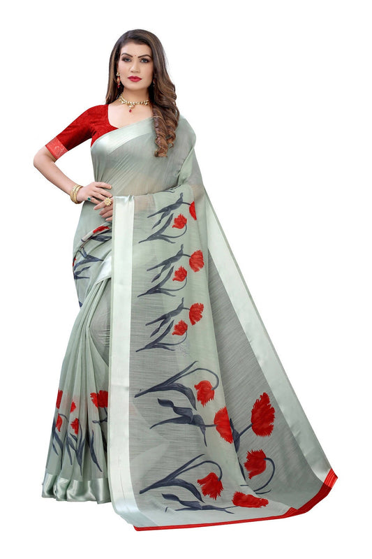 Vamika Sea Green Linen Satin Patta Saree (VANI GREEN)