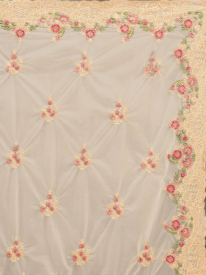 Tikhi Imli Off-White & Gold-Coloured Net Embroidered Saree