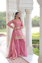 Lorenvalley Fashion Pink Fendy Satin with Rich Sequins Embroidered work Kurta Pant with Dupatta