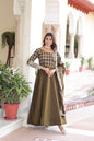 Lorenvalley Fashion Mehendi Vichitra Silk with Rich Sequins & Zari Embroidered work Anarkali Gown with Dupatta