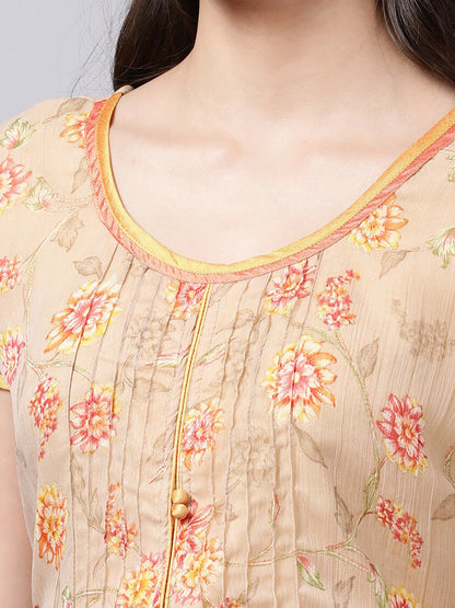 Souchii Women Grey Floral Printed Chiffon A-Line Dress