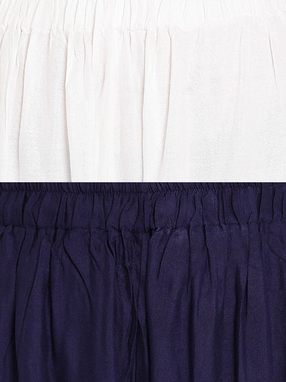 TAG 7 Women Pack Of 2 White & Navy Blue Solid Flared Palazzos