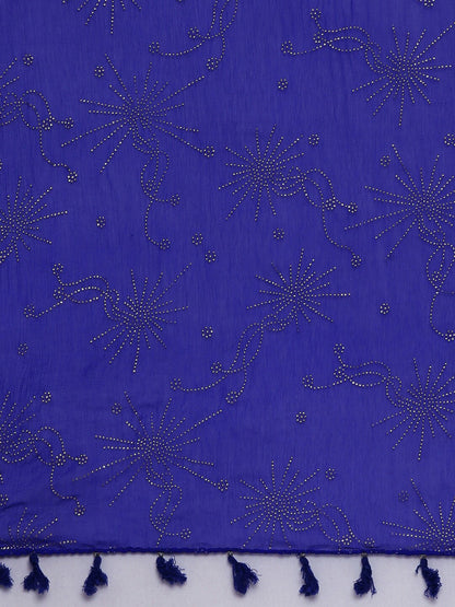 Souchii Blue & Gold-Toned Embellished Dupatta