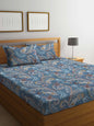 FABINALIV Grey & Brown Etnic Motifs 300 TC Fitted King Bedsheet With 2 Pillow Covers