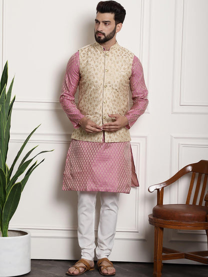 Sojanya Men Pink Ethnic Motifs Kurta with Pyjamas & Nehru Jacket