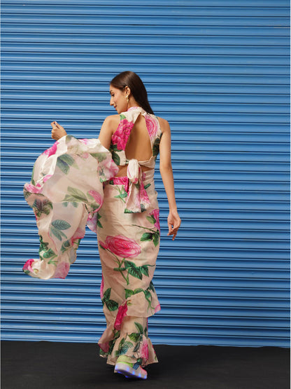 Tikhi Imli Floral Printed Poly Crepe Saree