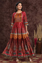 Juniper Women's Maroon Dull Satin Printed Anarkali Dress