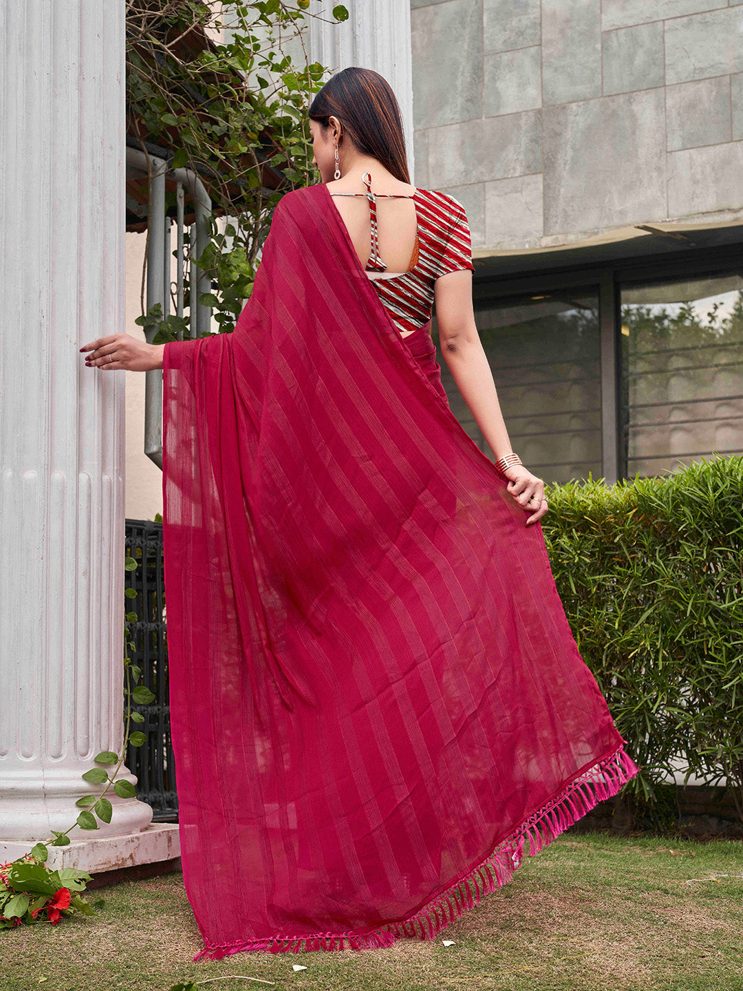 Tikhi Imli Striped Satin Ready to Wear Saree