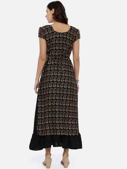 Souchii Black & Yellow Printed Maxi Dress