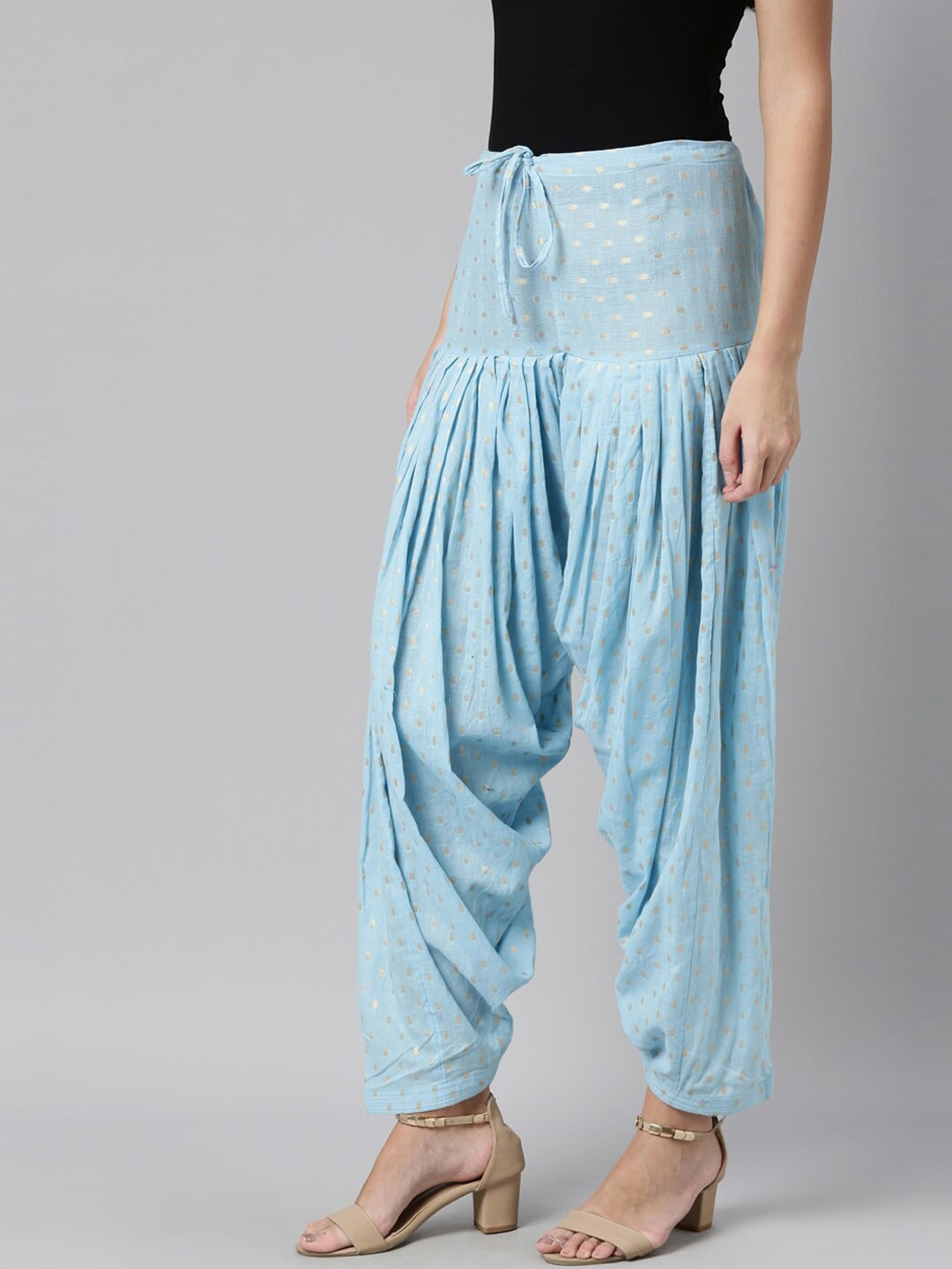 Souchii Blue & Gold-Coloured Woven Design Pure Cotton Patiala