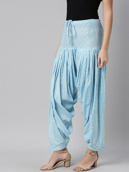 Souchii Blue & Gold-Coloured Woven Design Pure Cotton Patiala