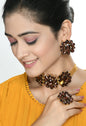 Mominos Fashion Joharkamal Gold-Polished Brass Finish Stone Choker For Women & Girls (Brown)