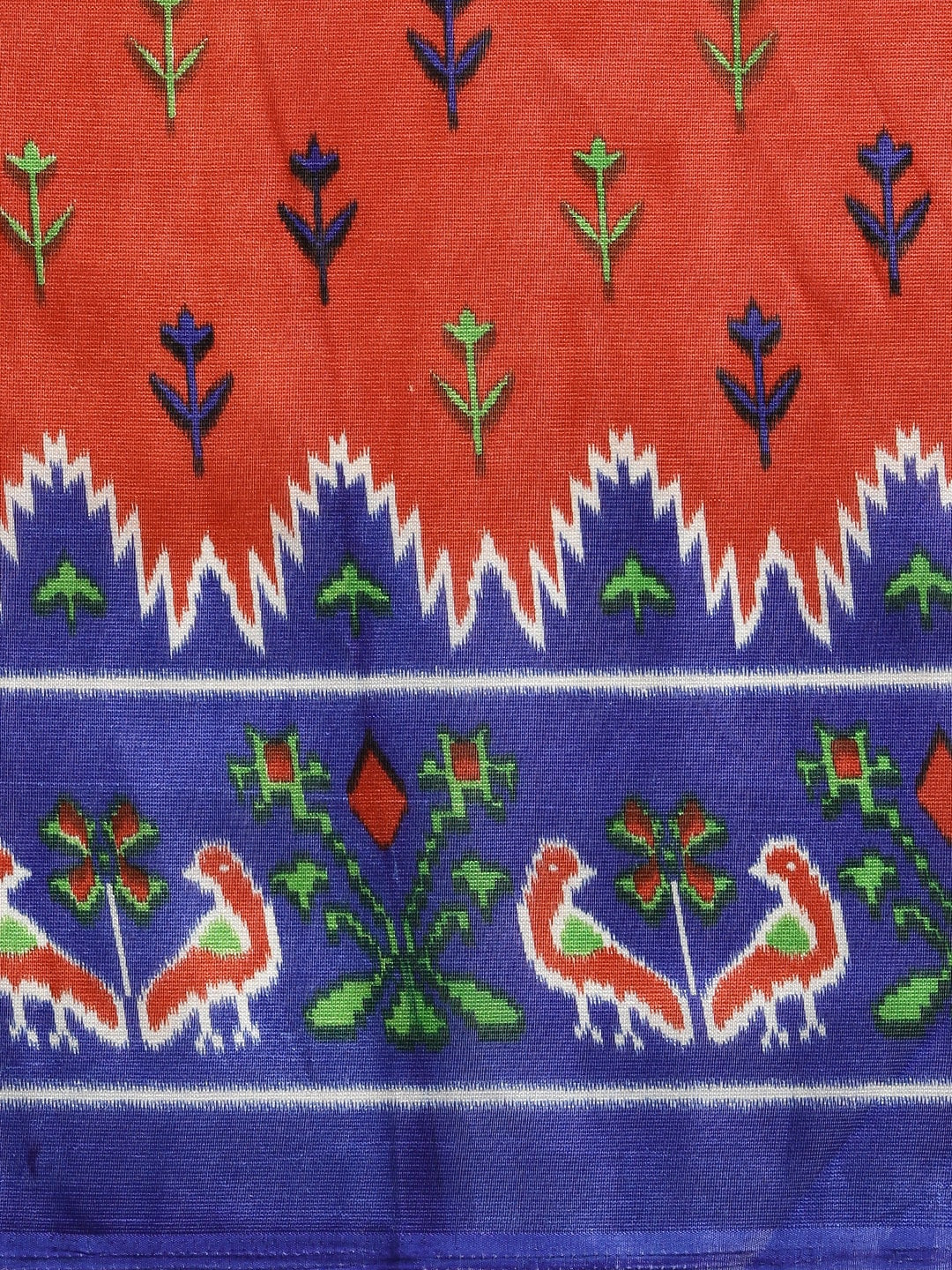Saree Mall Red & Blue Printed Bhagalpuri Saree