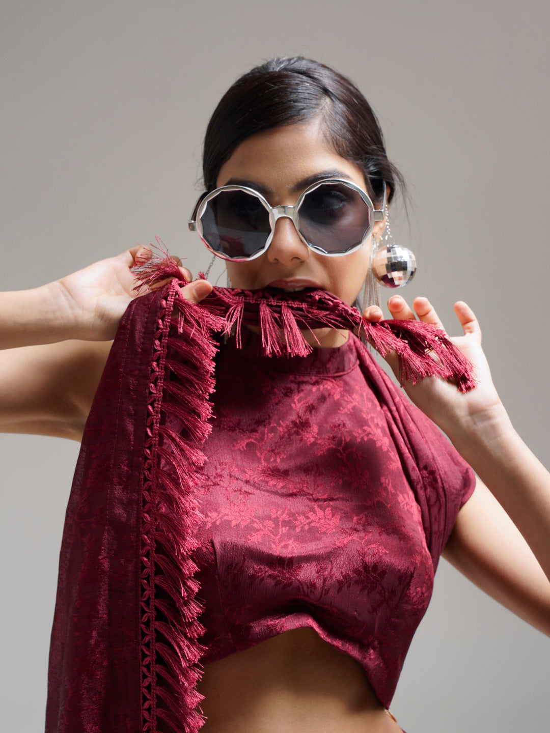 Tikhi Imli Maroon Woven Design Saree