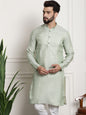 Sojanya Men Green & Beige Ethnic Motifs Jacquard Woven Design Straight Kurta