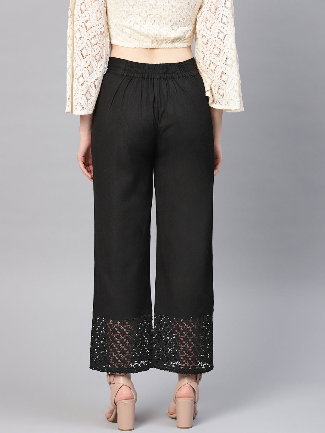 Juniper Women Black Cotton Flex Solid Wide Leg Palazzo