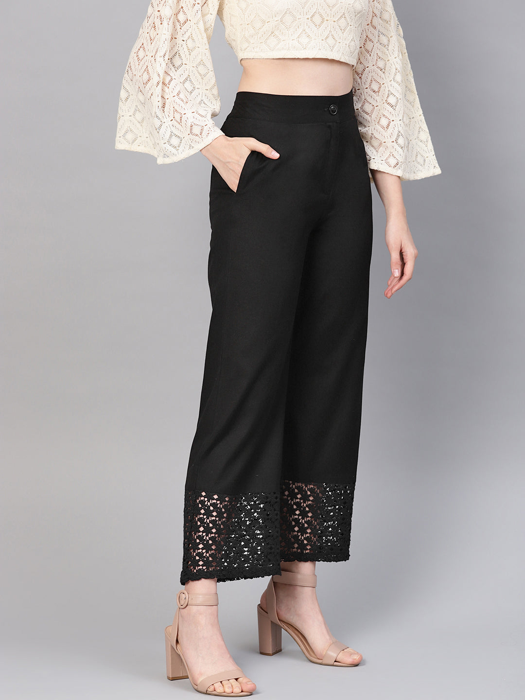 Juniper Women Black Cotton Flex Solid Wide Leg Palazzo