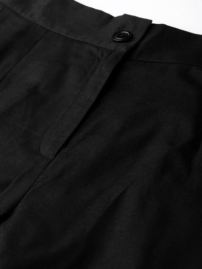 Juniper Women Black Cotton Flex Solid Wide Leg Palazzo