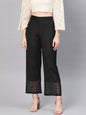 Juniper Women Black Cotton Flex Solid Wide Leg Palazzo