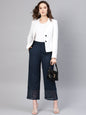 Juniper Women Navy Blue Cotton Flex Solid Wide Leg Palazzo