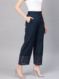 Juniper Women Navy Blue Cotton Flex Solid Wide Leg Palazzo