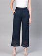 Juniper Women Navy Blue Cotton Flex Solid Wide Leg Palazzo