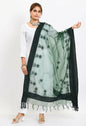 Mominos Fashion Moeza Women's Orgenza All Over Chikan Work Bottle Green Dupatta