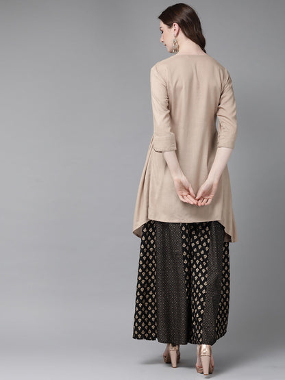Juniper Womens Beige Rayon Slub Solid Kurta