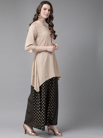 Juniper Womens Beige Rayon Slub Solid Kurta