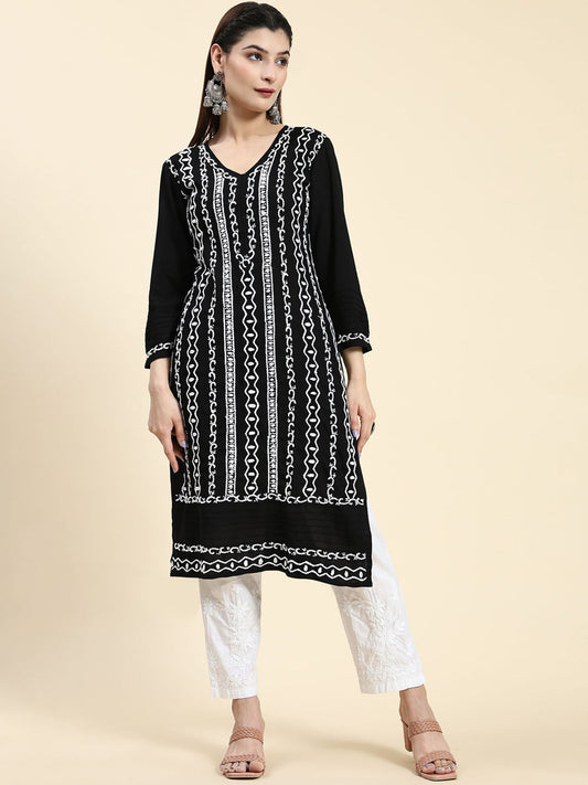HOUSE OF KARI Ethnic Motifs Embroidered Chikankari Straight Kurta