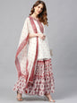 Juniper Womens Maroon Embroidered And Printed Kurta Sharara Dupatta Set