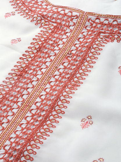 Juniper Womens Maroon Embroidered And Printed Kurta Sharara Dupatta Set
