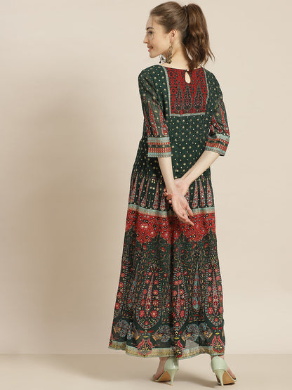 Juniper Womens Jadegreen Georgette Foil Print Maxi Dress