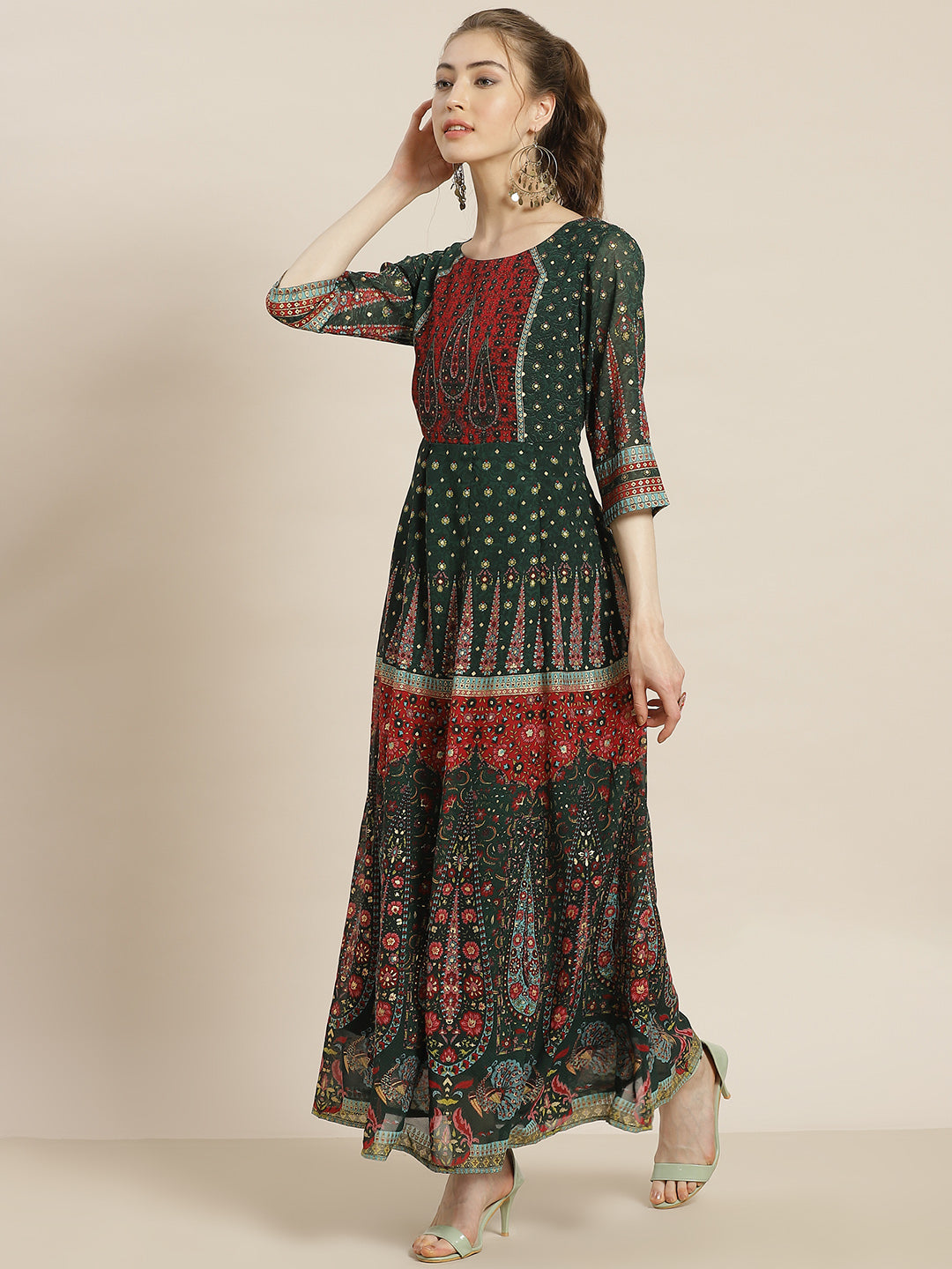 Juniper Womens Jadegreen Georgette Foil Print Maxi Dress