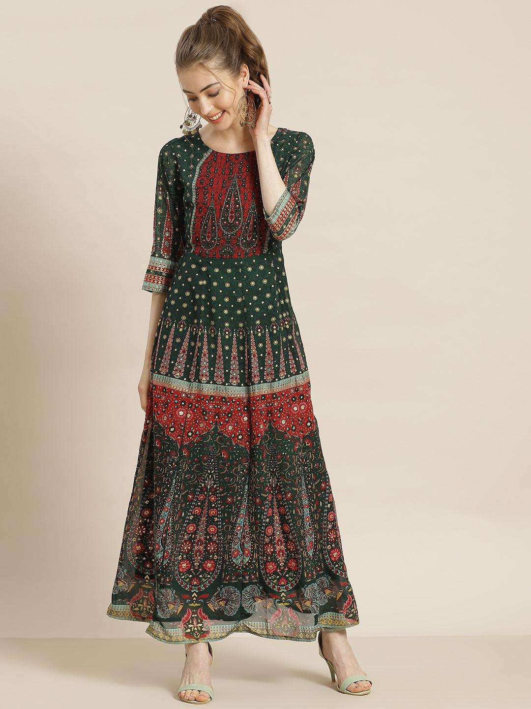Juniper Womens Jadegreen Georgette Foil Print Maxi Dress