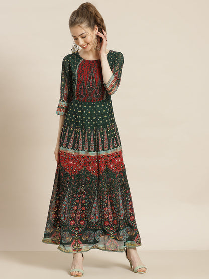 Juniper Womens Jadegreen Georgette Foil Print Maxi Dress