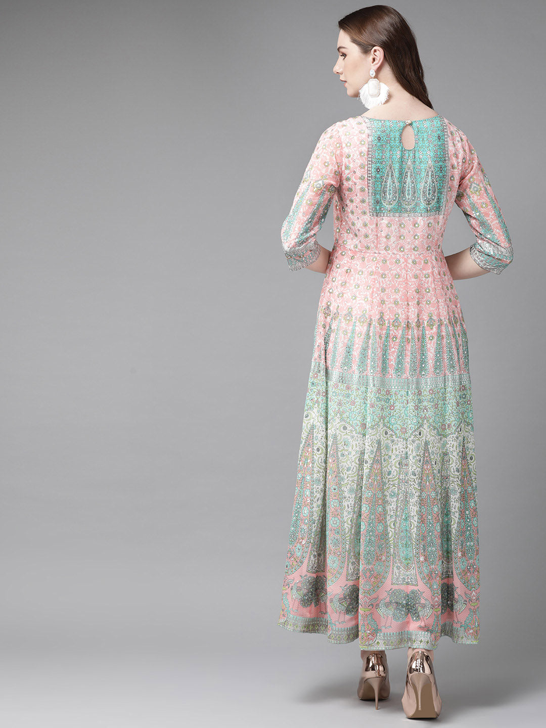 Juniper Womens Peach Georgette Foil Print Maxi Dress