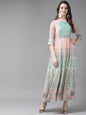 Juniper Womens Peach Georgette Foil Print Maxi Dress