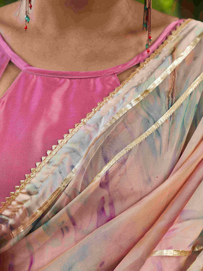 Tikhi Imli Peach Tie and Dye Gotta Patti Organza Saree
