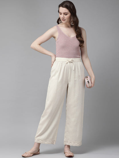 Juniper Women Offwhite Rayon Flex Solid Wide Leg Palazzo