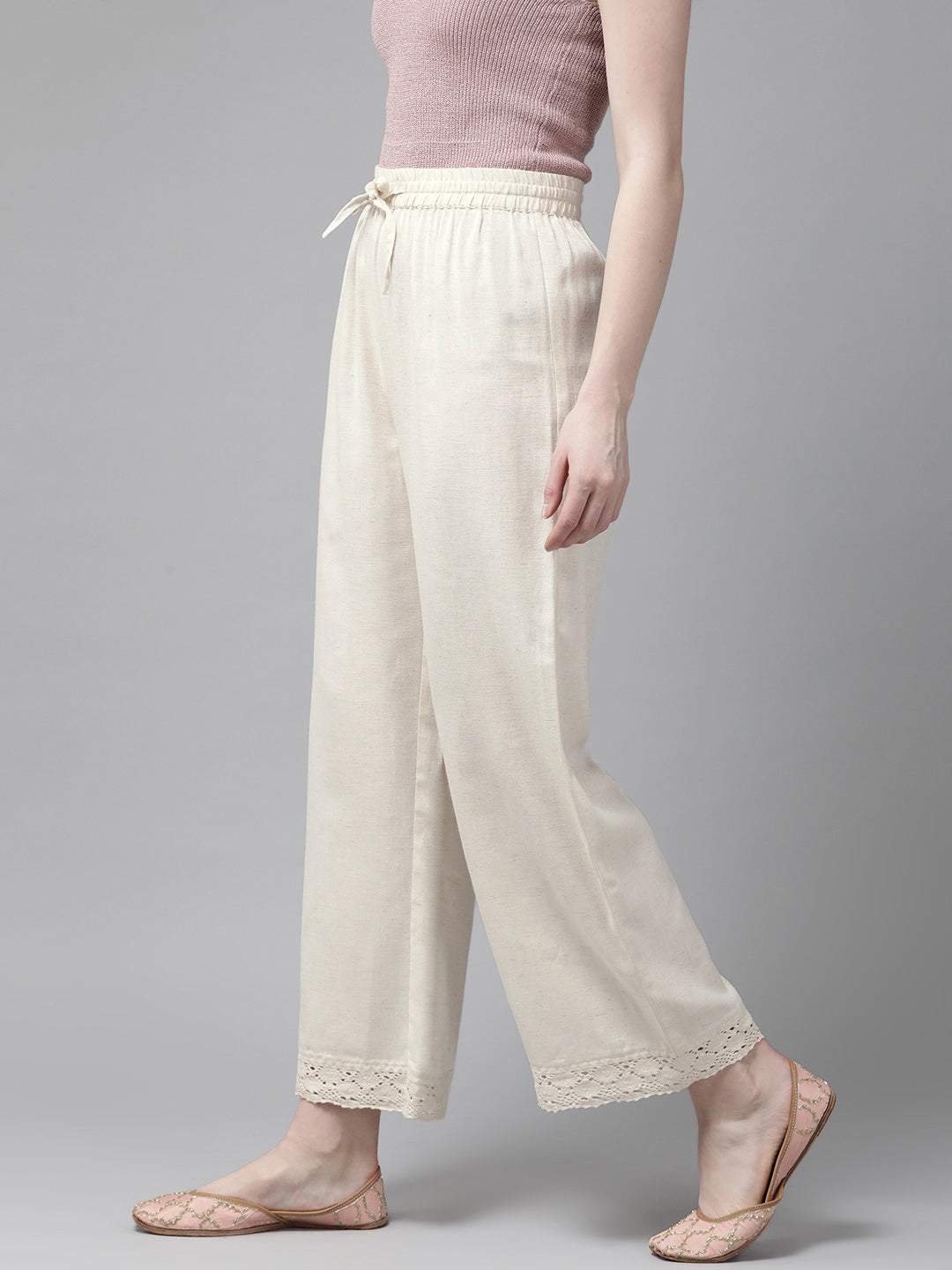 Juniper Women Offwhite Rayon Flex Solid Wide Leg Palazzo