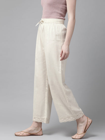 Juniper Women Offwhite Rayon Flex Solid Wide Leg Palazzo