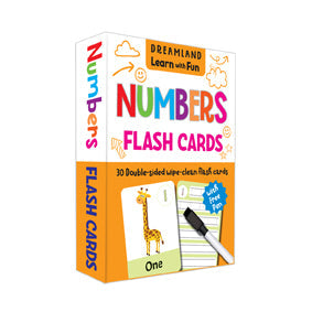 Dreamland Flash Cards Numbers - 30 Double Sided Wipe Clean Flash Cards for Kids (With Free Pen)