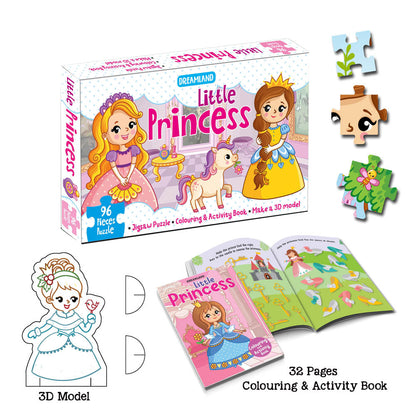 Dreamland Publications Little Princess Jigsaw Puzzle for Kids – 96 Pcs | With Colouring & Activity Book and 3D Model