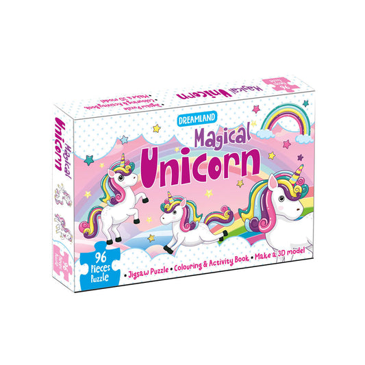 Dreamland Publications Magical Unicorn Jigsaw Puzzle for Kids – 96 Pcs | With Colouring & Activity Book and 3D Model
