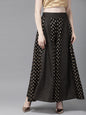 Juniper Women Black Rayon Printed Flared Palazzo