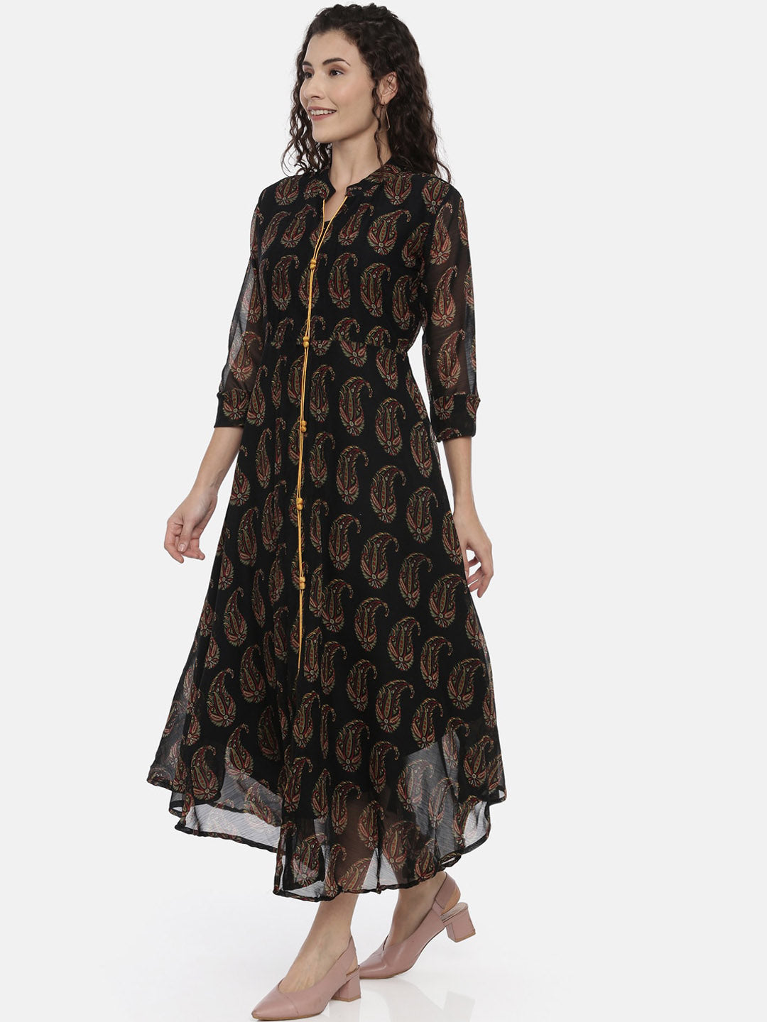 Souchii Women Black Printed A-Line Dress