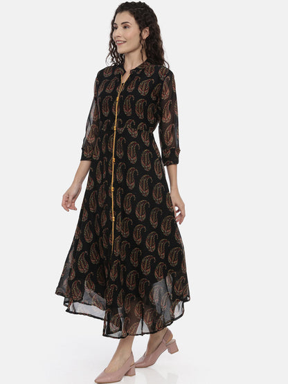 Souchii Women Black Printed A-Line Dress
